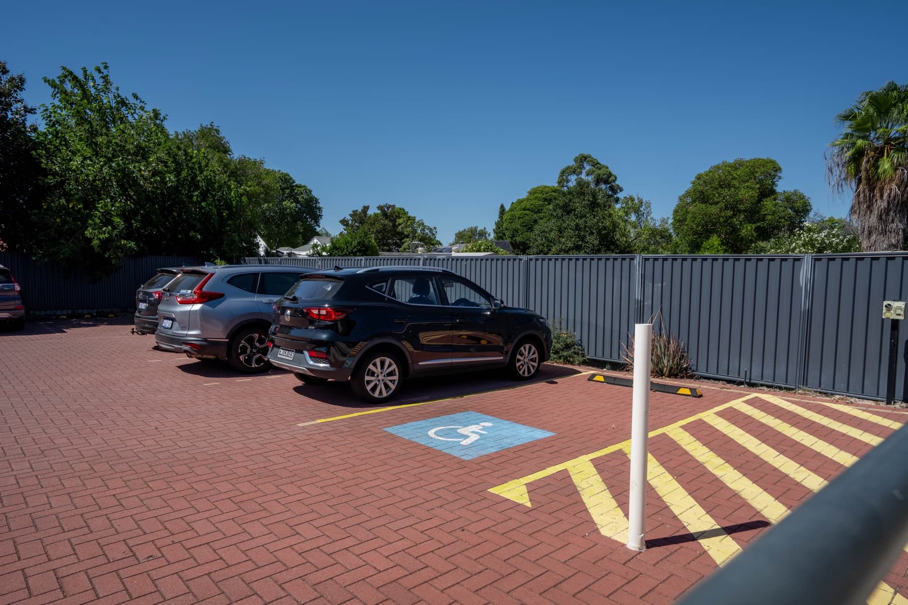 Free on-site car park with a marked accessible bay